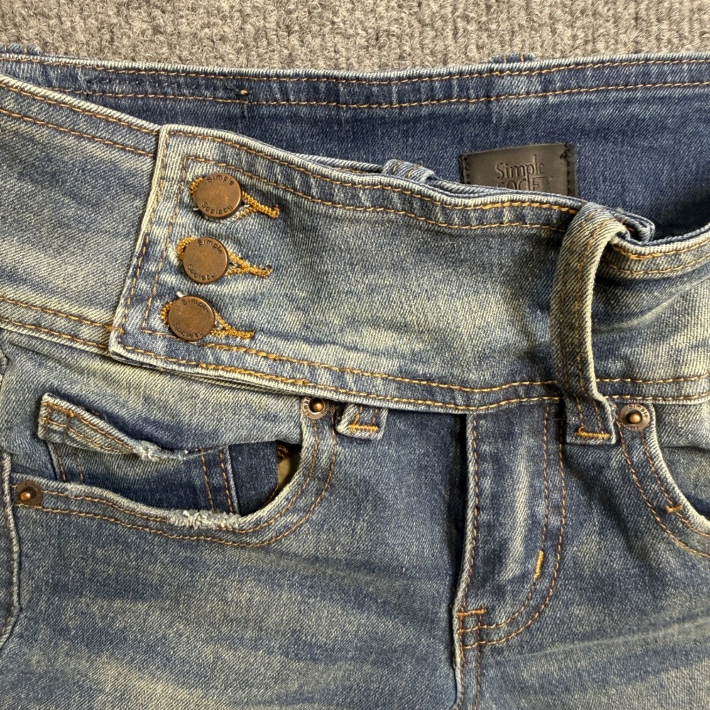 Simple Society High Waisted‎ Flare Jeans Medium Wash Seam Front Size 00/23 - Picture 4 of 13